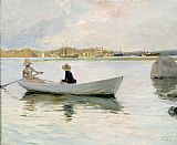 Boats in Harbour by Albert Edelfelt by Unknown Artist